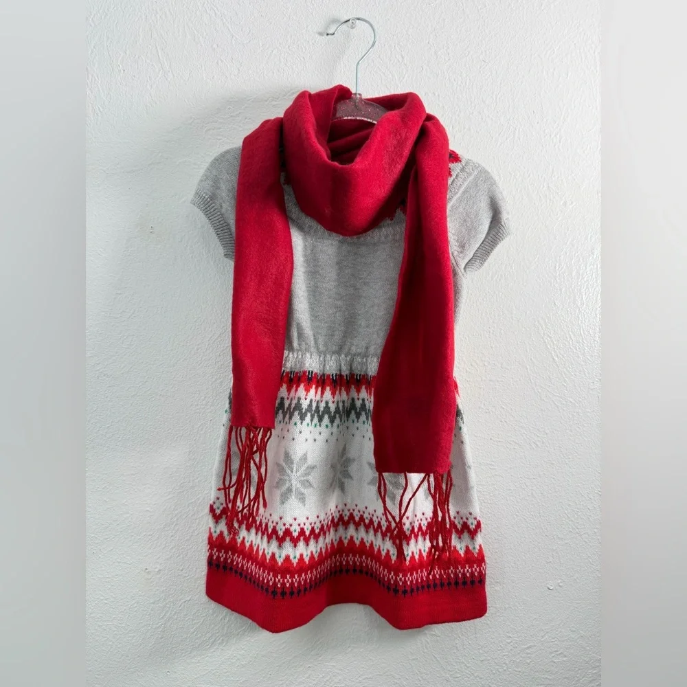 Gymboree Fair Isle Sweater Dress 12–18M Gray Red Holiday‎ Winter Knit